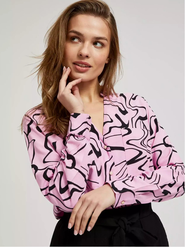 Moodo Rózsaszín hosszú ujjú blúz geometrikus mintával Moodo