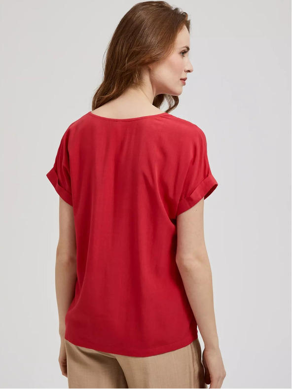 Moodo Piros, rövid ujjú, V-nyakú póló Moodo