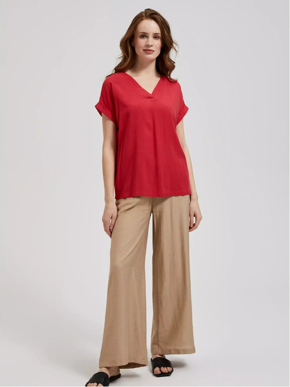 Moodo Piros, rövid ujjú, V-nyakú póló Moodo