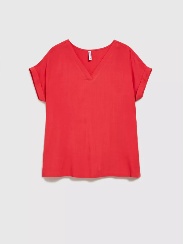 Moodo Piros, rövid ujjú, V-nyakú póló Moodo