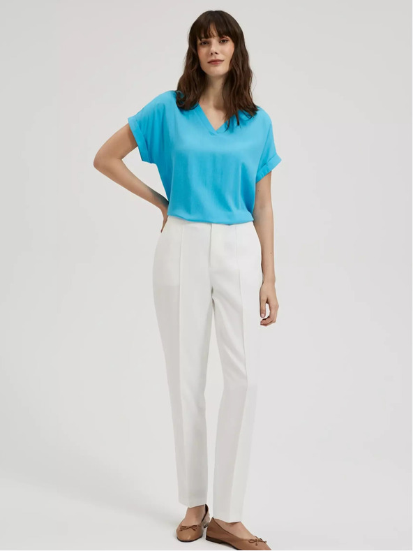 Moodo Kék viszkóz V-nyakú blúz Moodo