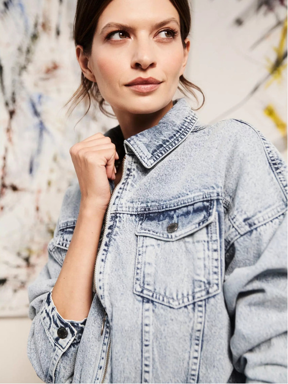 Moodo Világoskék farmerdzseki cipzárral Moodo