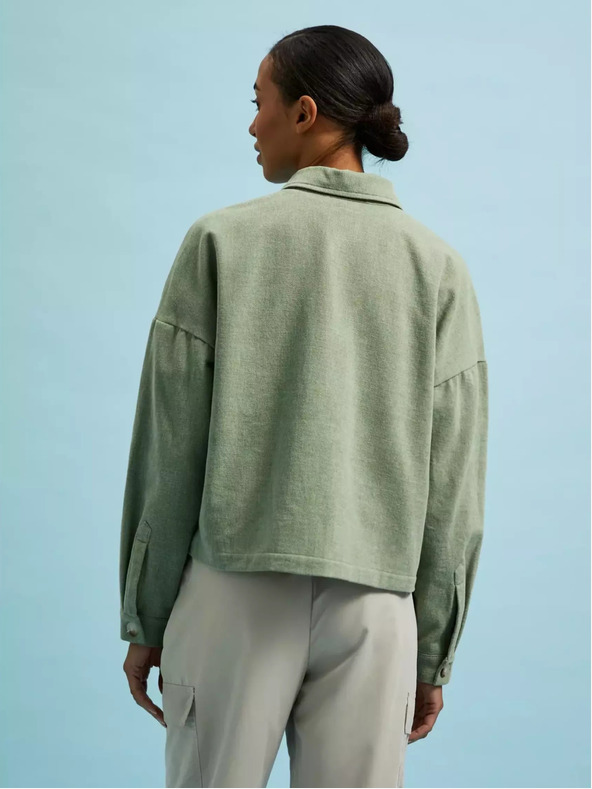 Moodo Olajzöld kabát zsebekkel és gallérral Moodo