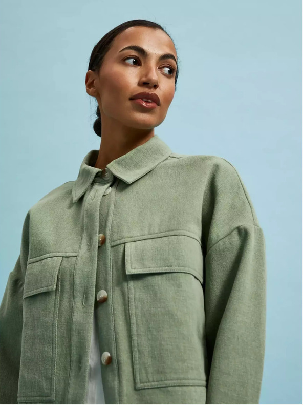 Moodo Olajzöld kabát zsebekkel és gallérral Moodo