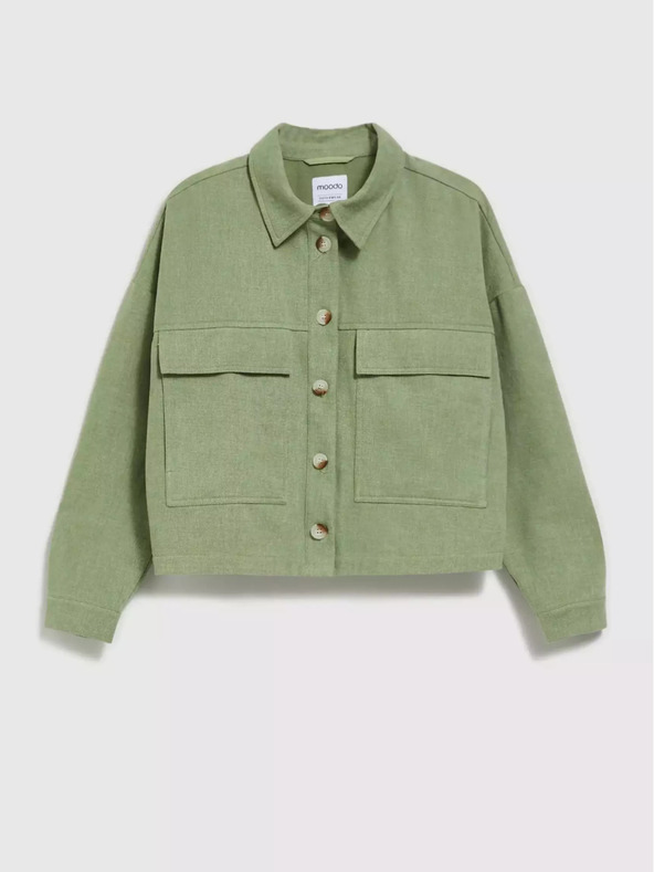 Moodo Olajzöld kabát zsebekkel és gallérral Moodo