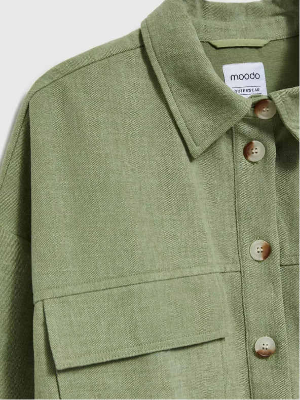 Moodo Olajzöld kabát zsebekkel és gallérral Moodo
