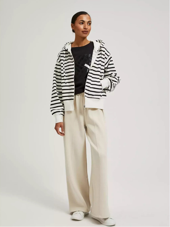 Moodo Fekete-fehér vékony csíkos kapucnis pulóver cipzáras kapucnival Moodo