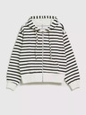 Moodo Fekete-fehér vékony csíkos kapucnis pulóver cipzáras kapucnival Moodo