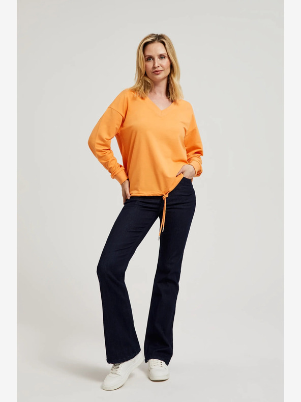 Moodo Narancssárga V-nyakú pulóver Moodo