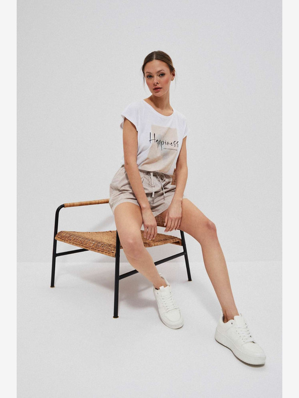 Moodo Moodo fehér és barna női csíkos rövidnadrág