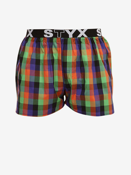 Styx Zöld és narancssárga férfi kockás rövidnadrág sportos gumival Styx