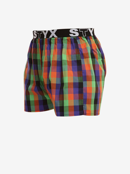 Styx Zöld és narancssárga férfi kockás rövidnadrág sportos gumival Styx