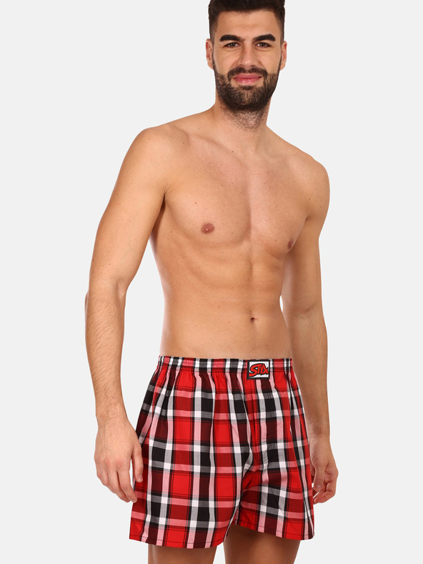 Styx Fekete és piros férfi kockás rövidnadrág Styx