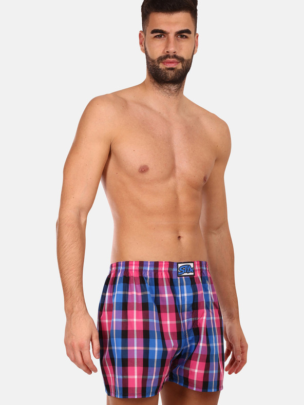 Styx Rózsaszín és kék férfi kockás rövidnadrág Styx