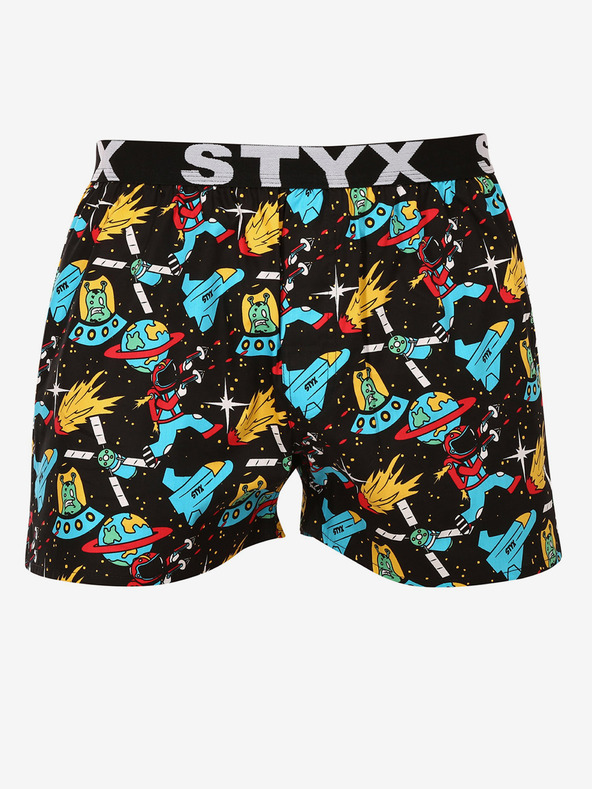 Styx Türkiz-fekete férfi mintás rövidnadrág Styx art Universe
