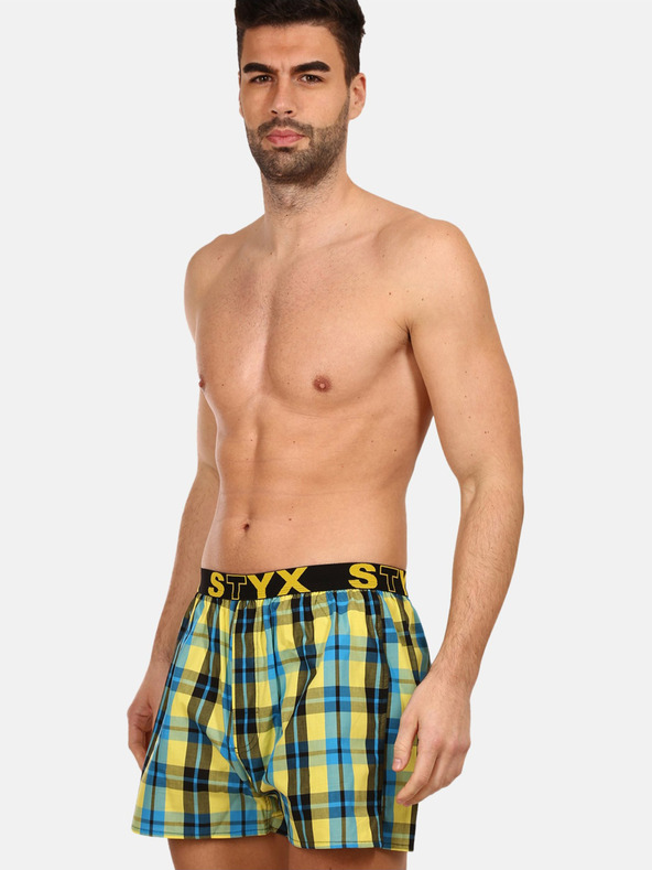 Styx Kék és sárga férfi kockás rövidnadrág Styx