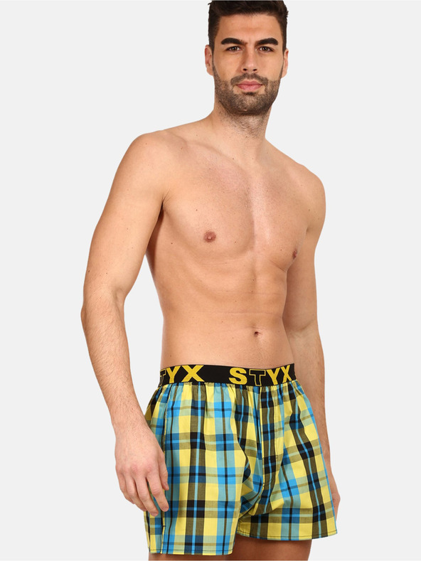 Styx Kék és sárga férfi kockás rövidnadrág Styx