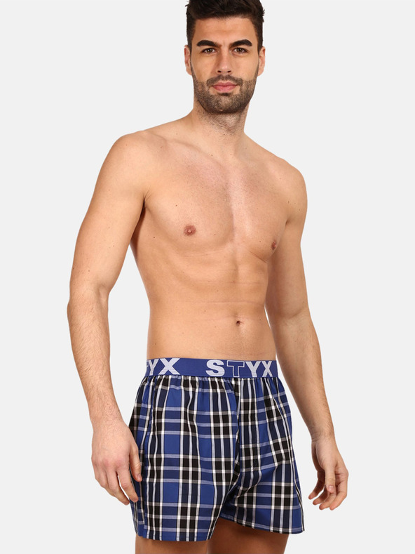 Styx Fekete és kék férfi kockás rövidnadrág Styx