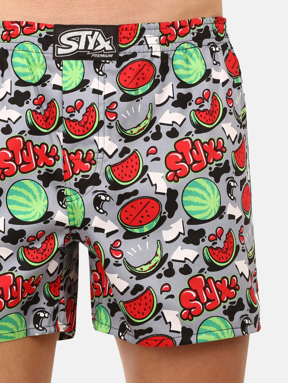 Styx Szürke és piros férfi mintás rövidnadrág Styx prémium art Dinnyék