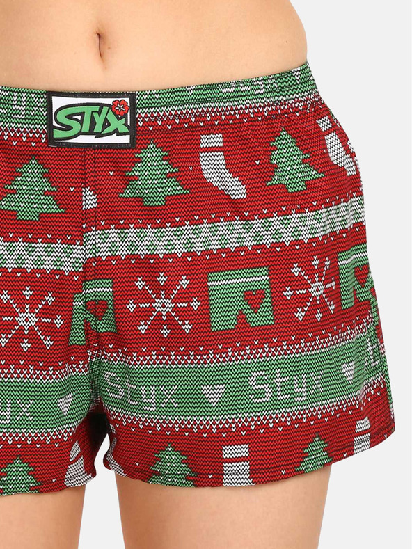 Styx Zöld és piros női karácsonyi kötött rövidnadrág Styx Christmas