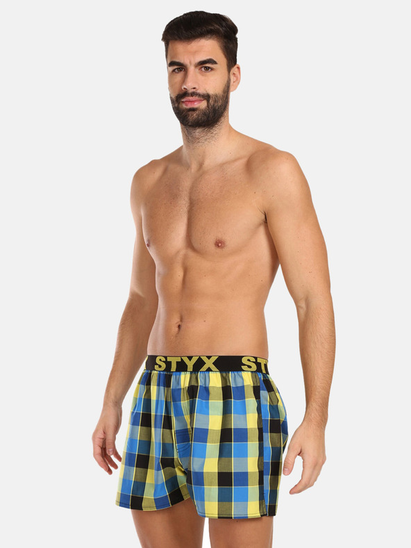 Styx Sárga és kék férfi kockás rövidnadrág Styx