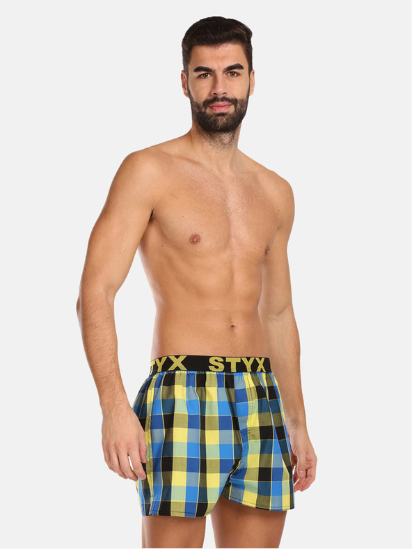 Styx Sárga és kék férfi kockás rövidnadrág Styx