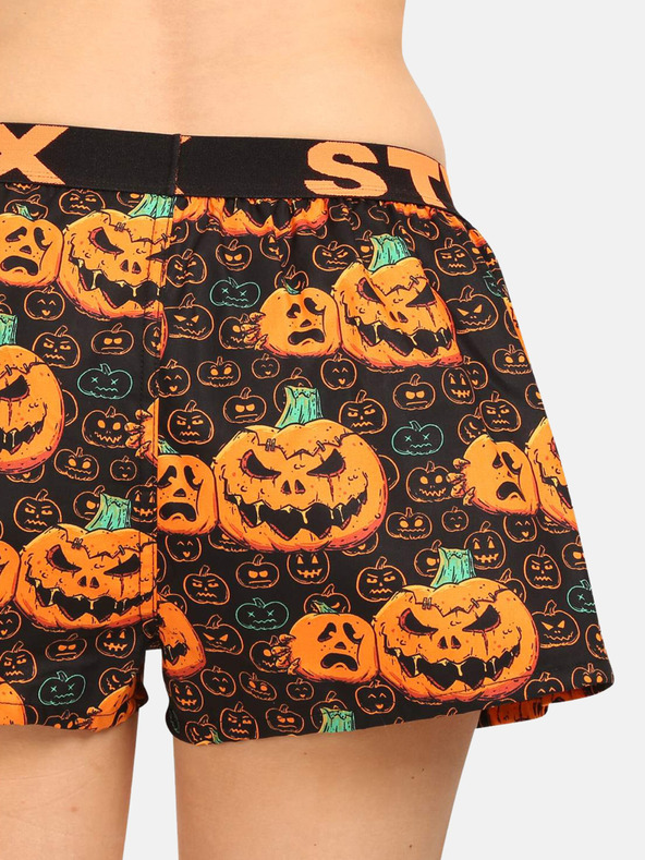 Styx Fekete és narancssárga női Styx Halloween tök mintás női alvónadrágok
