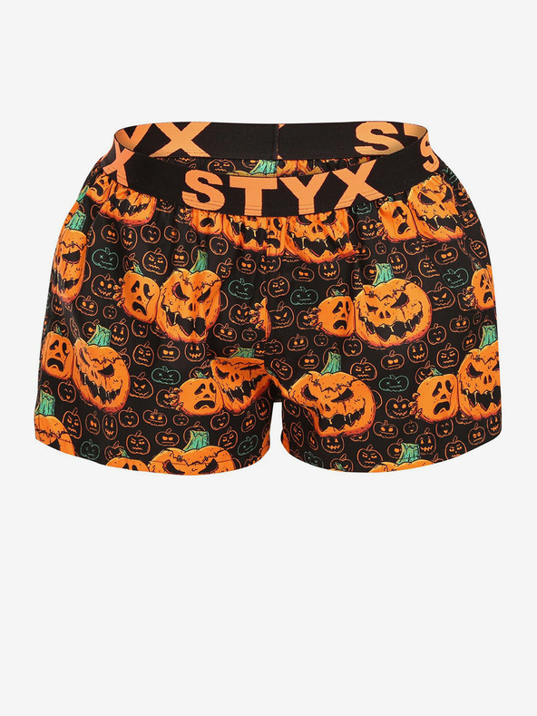 Styx Fekete és narancssárga női Styx Halloween tök mintás női alvónadrágok