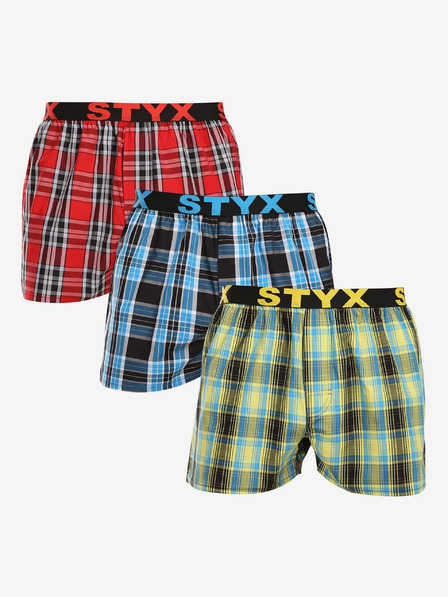 Styx Három darabos férfi kockás rövidnadrág szett világoszöld, kék és piros színben STYX