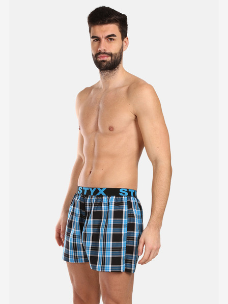Styx Három darabos férfi kockás rövidnadrág szett világoszöld, kék és piros színben STYX