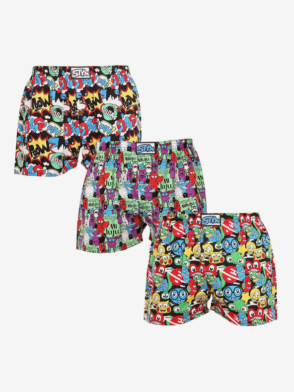 Styx Három darabos férfi mintás rövidnadrág szett fekete, lila és piros színben STYX