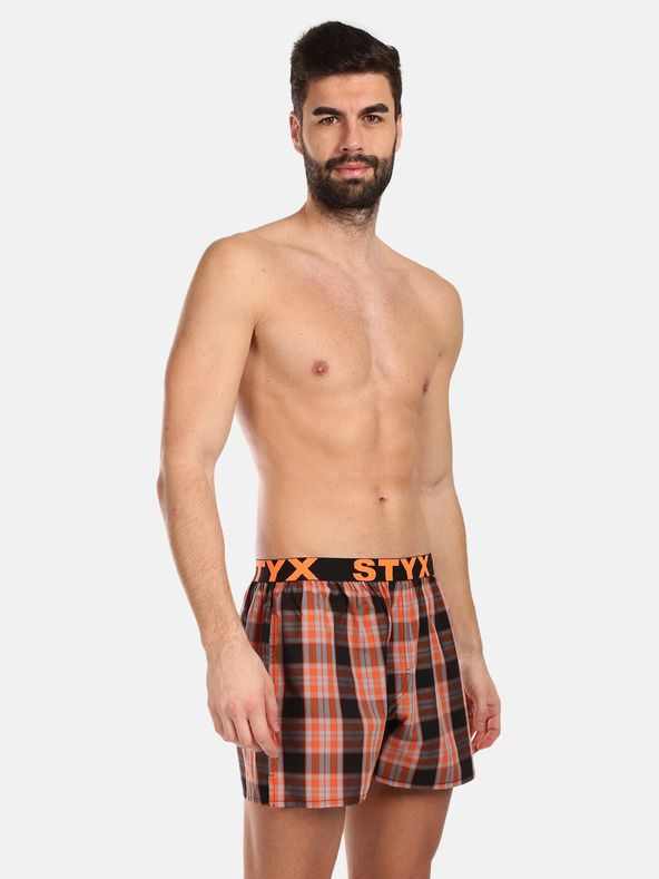 Styx Három darabos férfi kockás rövidnadrág készlet kék, zöld és narancssárga színben STYX