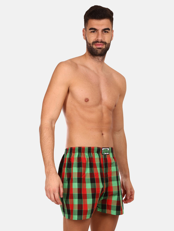 Styx Három darabos férfi kockás rövidnadrág készlet piros, sárga és zöld színben STYX