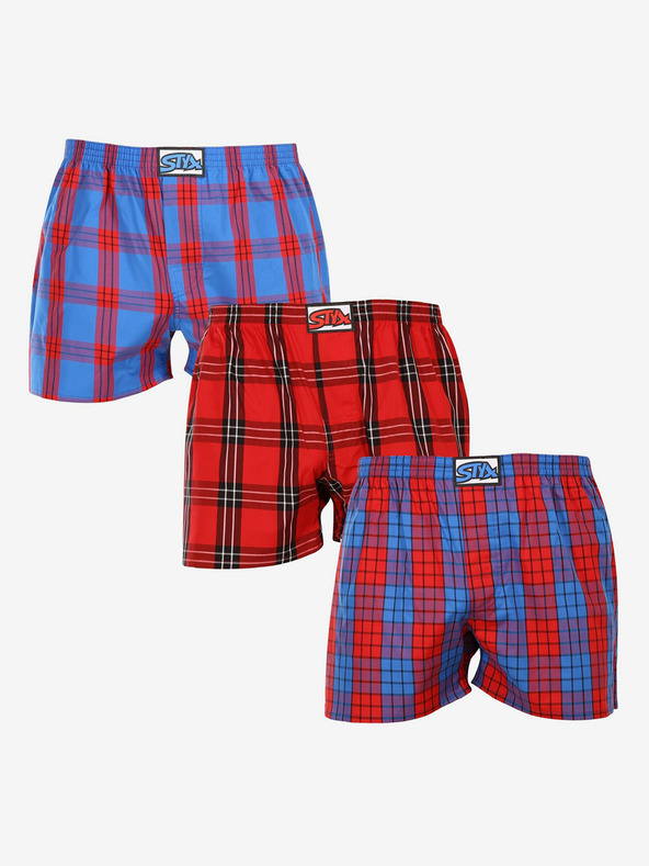 Styx Három darabos férfi kockás rövidnadrág szett kék és piros színben STYX