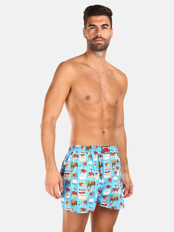 Styx Három darabos férfi mintás rövidnadrág szett világoskék, szürke és piros színben STYX