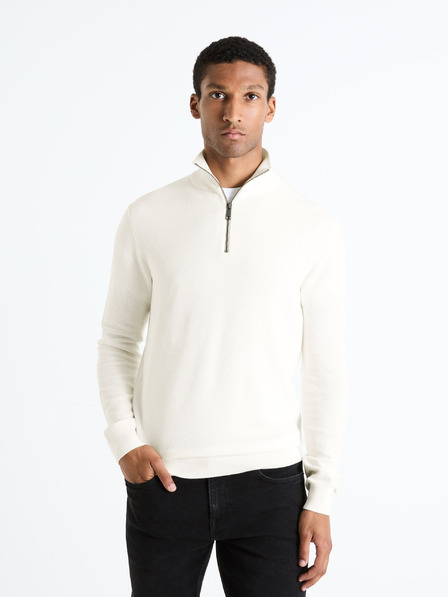 Celio Krémszínű férfi pulóver felálló gallérral Celio Celim