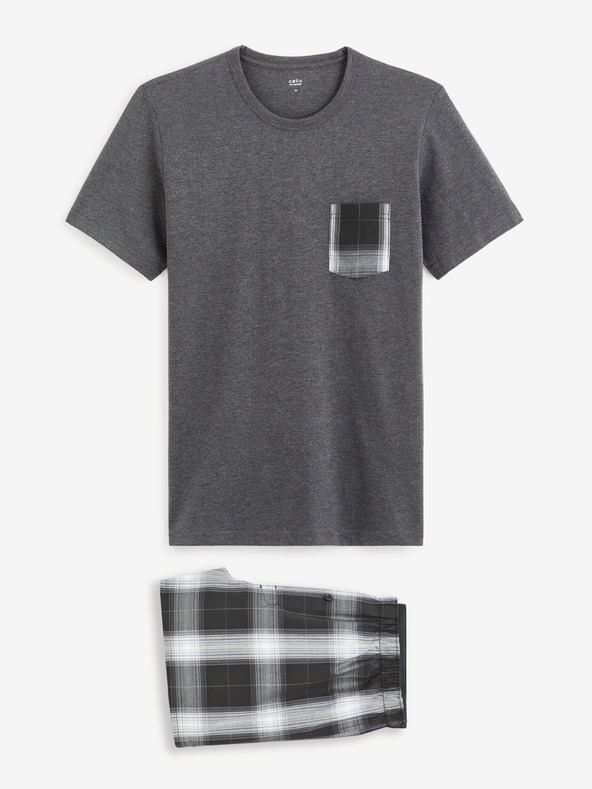 Celio Szürke férfi kockás rövid pizsama Celio Gipyshort2