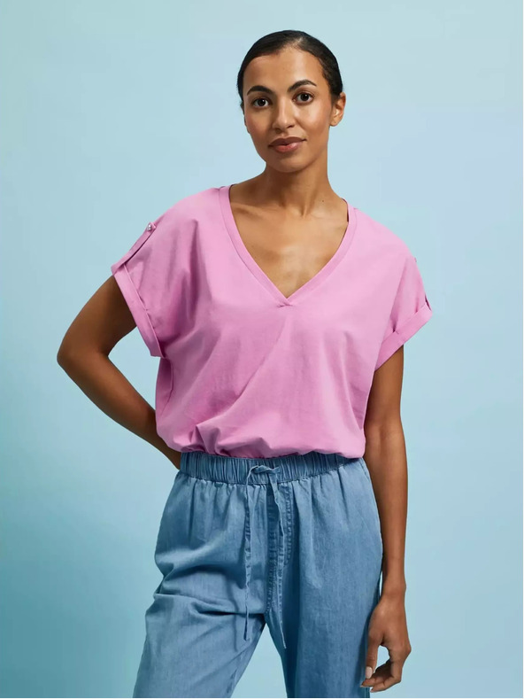 Moodo Rózsaszín V-nyakú póló Moodo