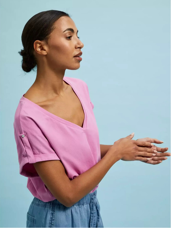 Moodo Rózsaszín V-nyakú póló Moodo