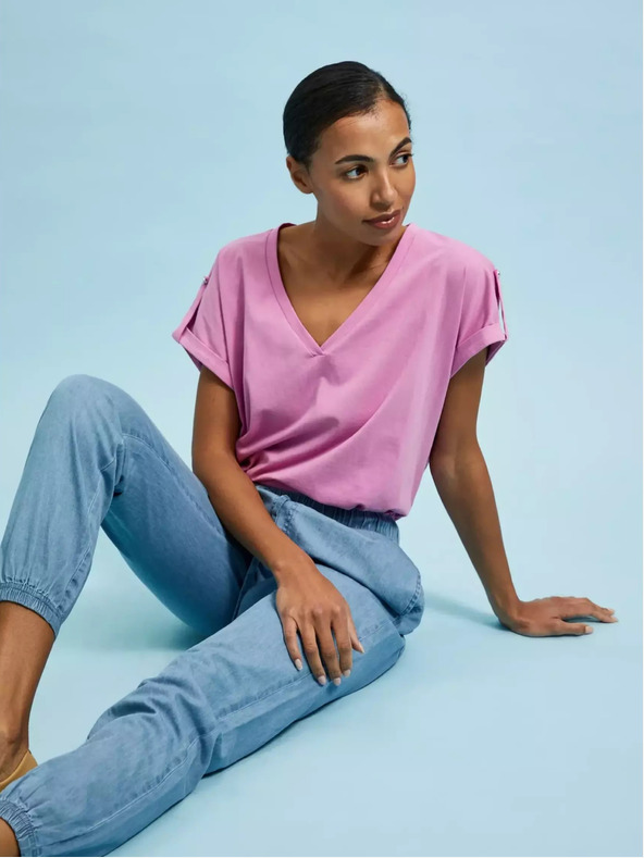 Moodo Rózsaszín V-nyakú póló Moodo