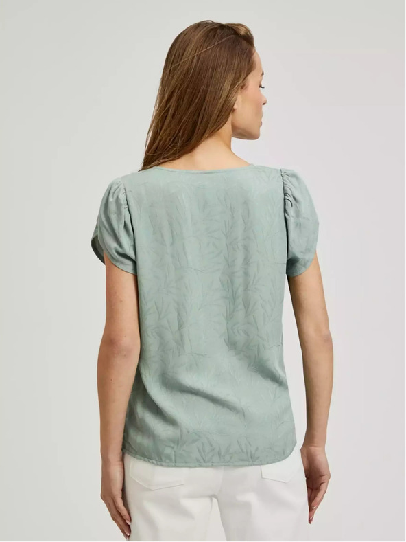 Moodo Zöld V-nyakú póló fodros ujjakkal Moodo