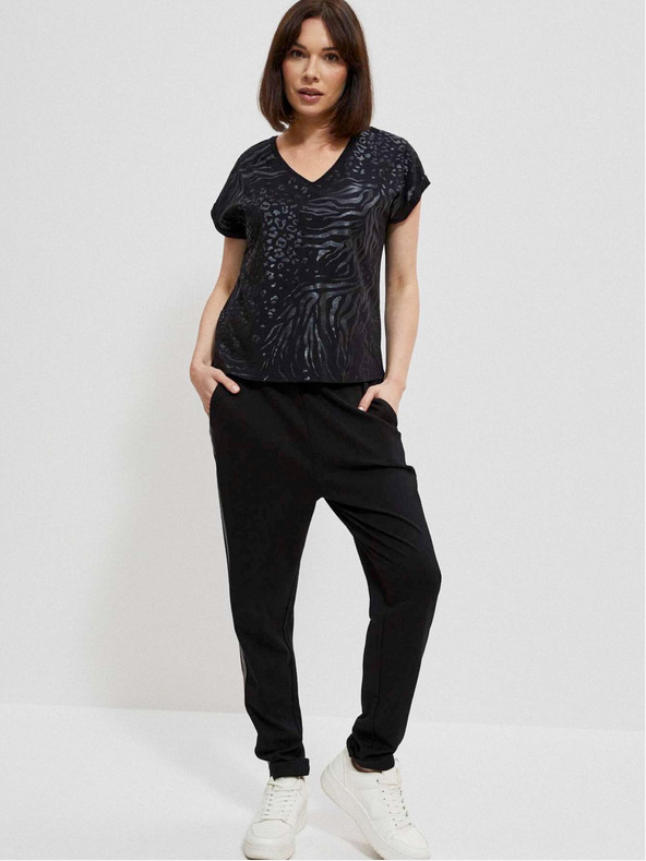 Moodo Fekete női póló fényes nyomtatással Moodo