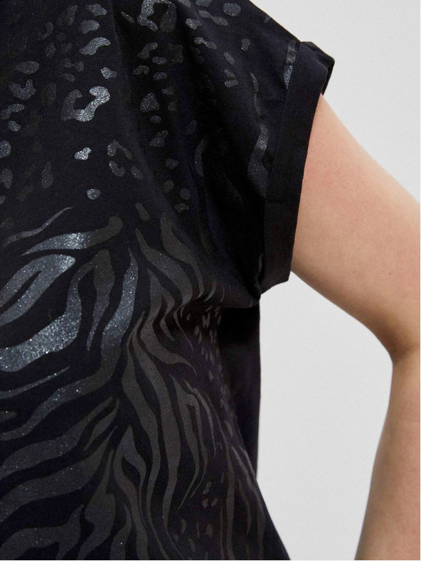 Moodo Fekete női póló fényes nyomtatással Moodo