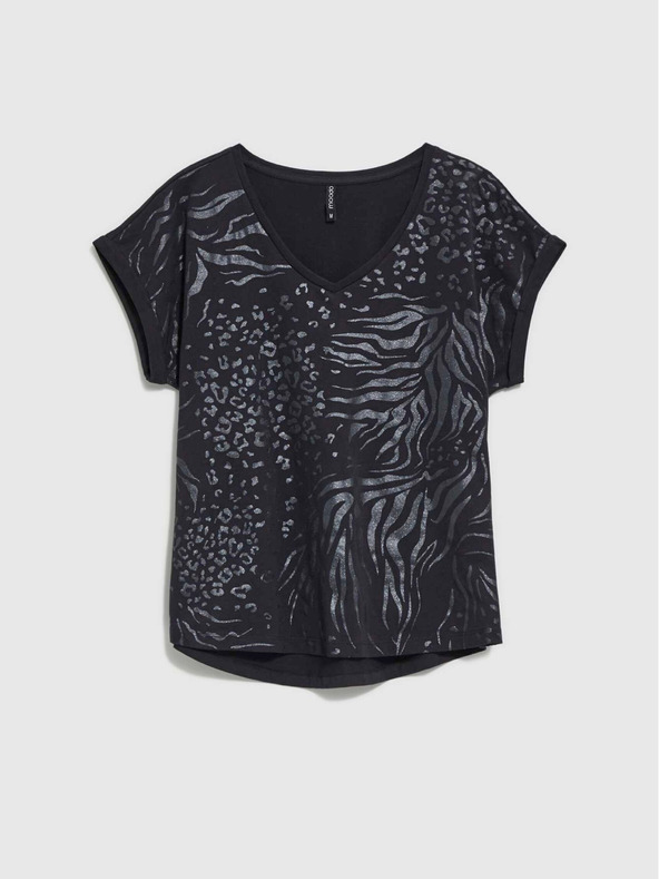 Moodo Fekete női póló fényes nyomtatással Moodo