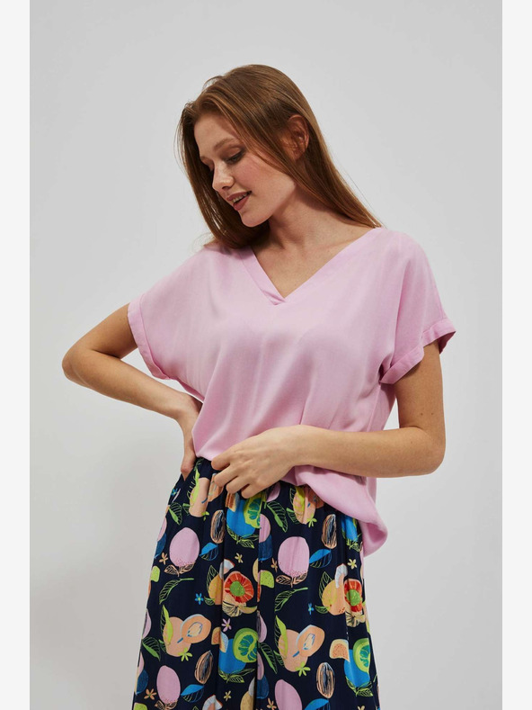 Moodo Rózsaszín V-nyakú póló Moodo