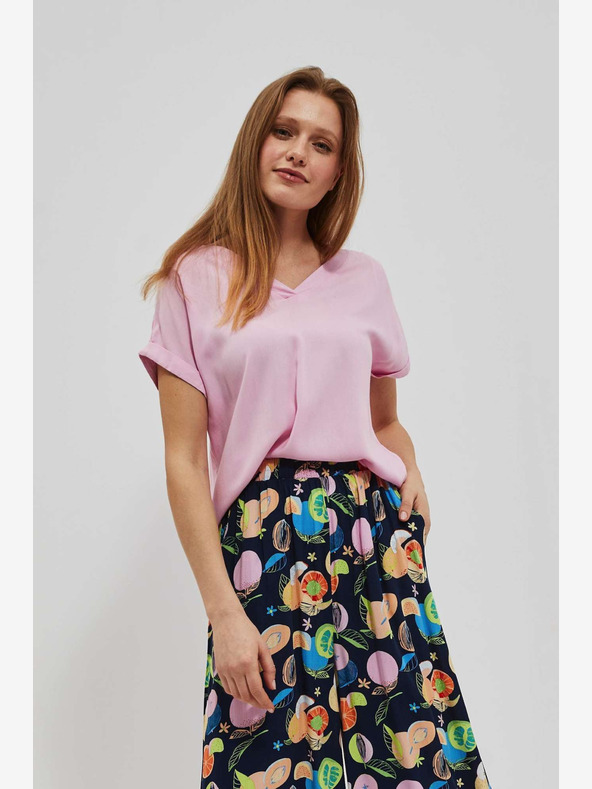 Moodo Rózsaszín V-nyakú póló Moodo