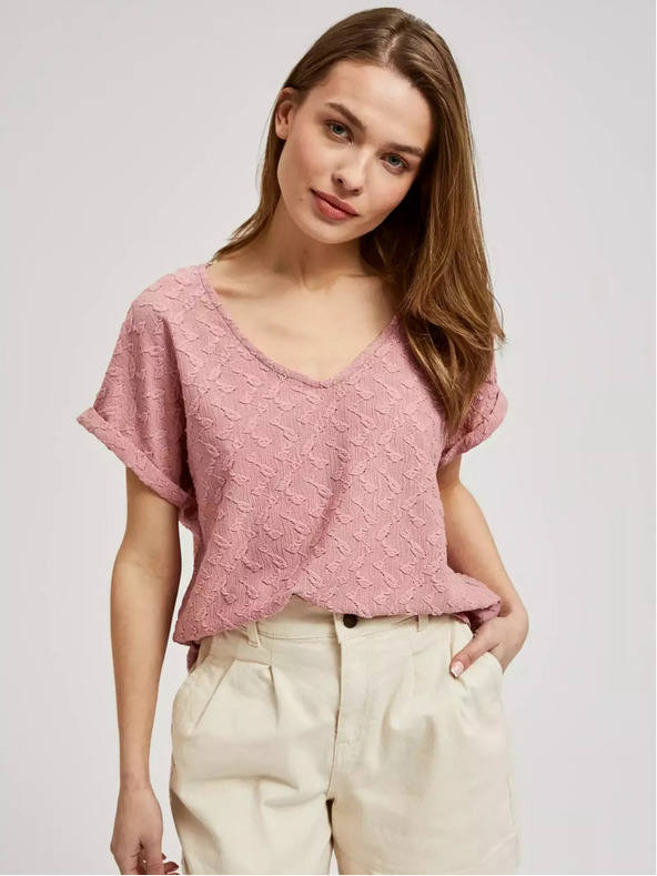 Moodo Rózsaszín mintás rövid ujjú póló Moodo