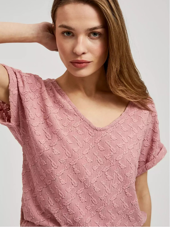 Moodo Rózsaszín mintás rövid ujjú póló Moodo