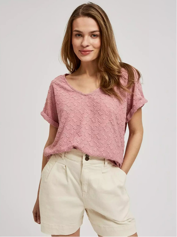 Moodo Rózsaszín mintás rövid ujjú póló Moodo