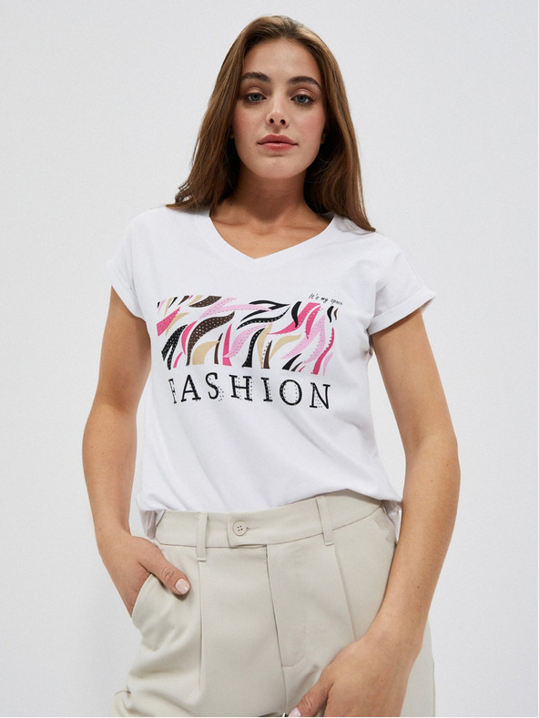 Moodo Fehér női nyomtatott póló Moodo